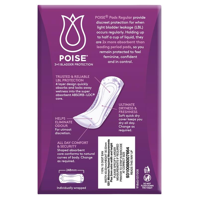 Poise Incontinence Pads Regular 16 Pack