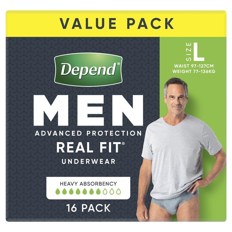 Depend Real Fit for Men Incontinence Underwear Large 16 Pack