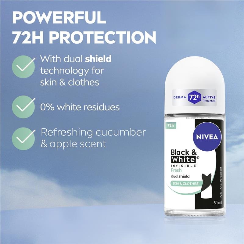 NIVEA Black & White Fresh Roll On Deodorant 72H Protection 50ml
