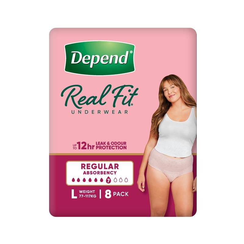 Depend Real Fit Regular Incontinence Underwear for Women Large 8 Pack