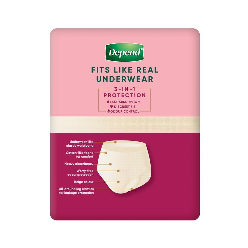 Depend Real Fit Regular Incontinence Underwear for Women Large 8 Pack