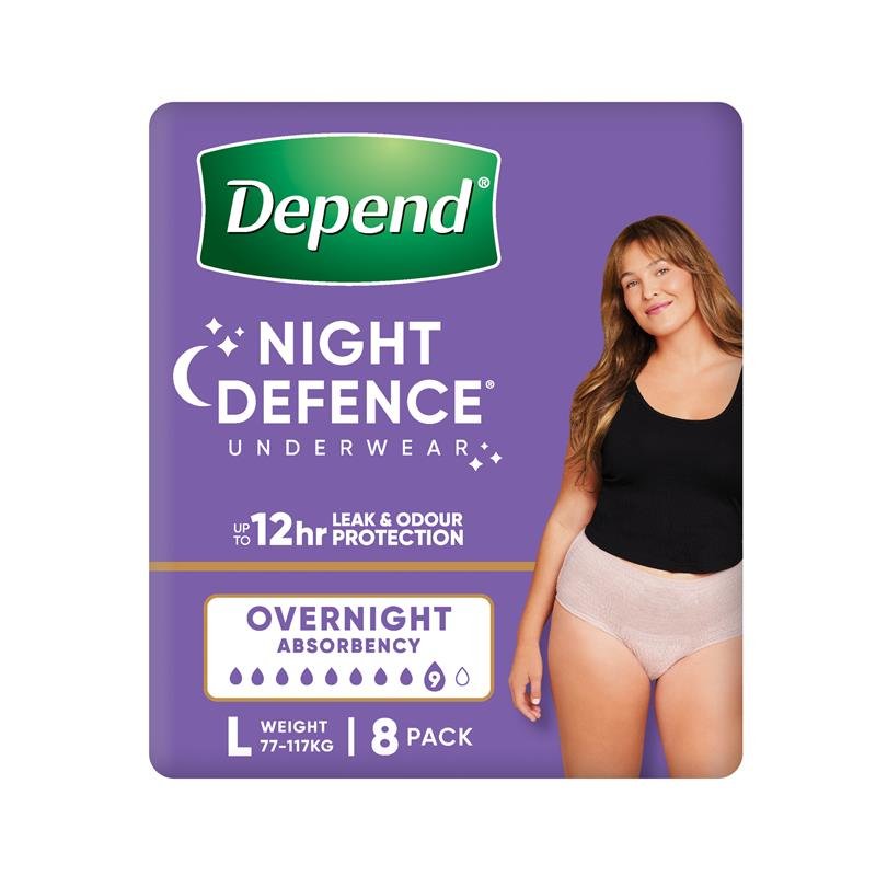 Depend Night Defence Incontinence Underwear for Women Large 8 Pack