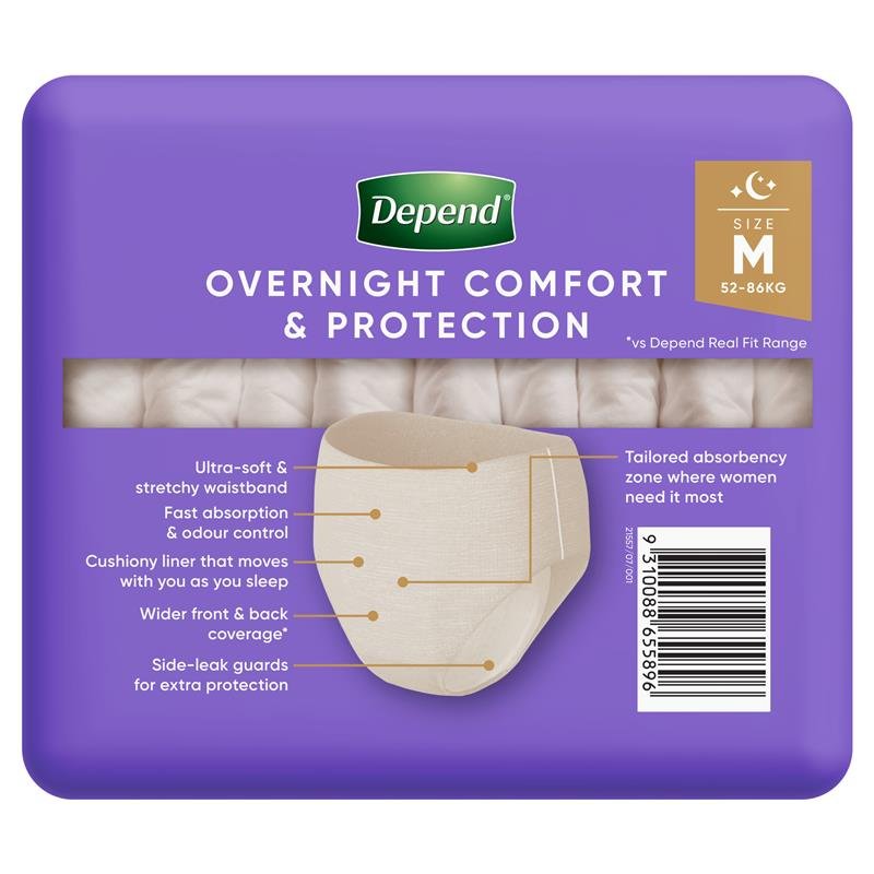 Depend Night Defence Incontinence Underwear for Women Medium 8 Pack