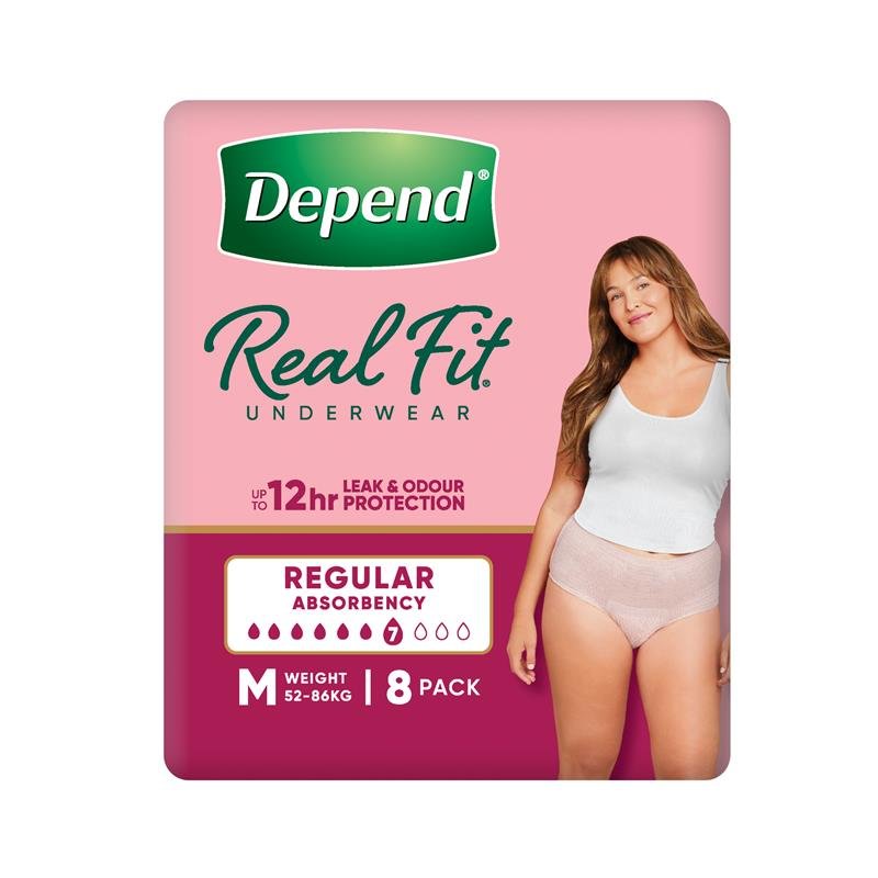 Depend Real Fit Regular Incontinence Underwear for Women Medium 8 Pack
