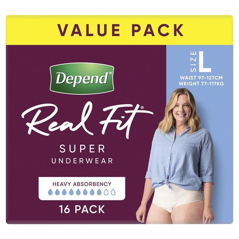 Depend Real Fit Super Incontinence Underwear for Women Large 16 Pack