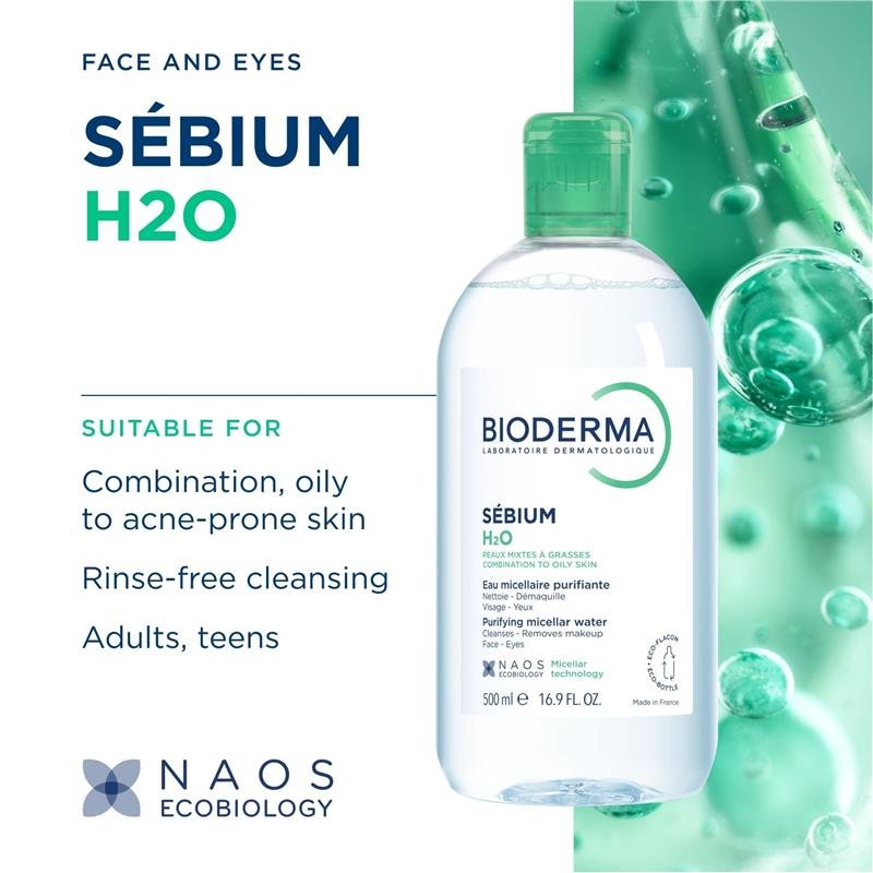 Bioderma Sebium H2O Purifying Micellar Water Cleanser for Oily Skin 500ml
