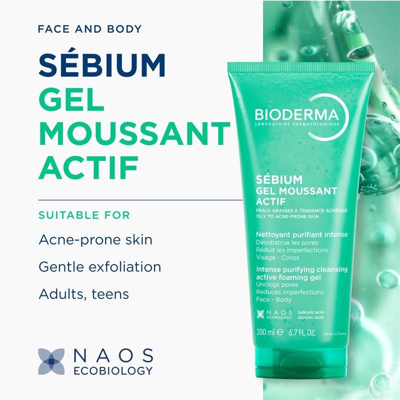 Bioderma Sebium Gel Moussant Actif Exfoliating Cleanser suitable For Acne Prone Skin 200ml