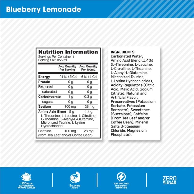 Optimum Nutrition Amino Energy Sparkling + Electrolytes Blue Lemonade 355ml