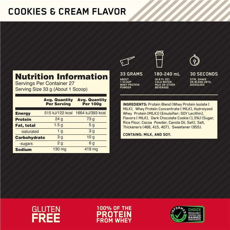 Optimum Nutrition Gold Standard 100% Whey Cookies & Cream 907g