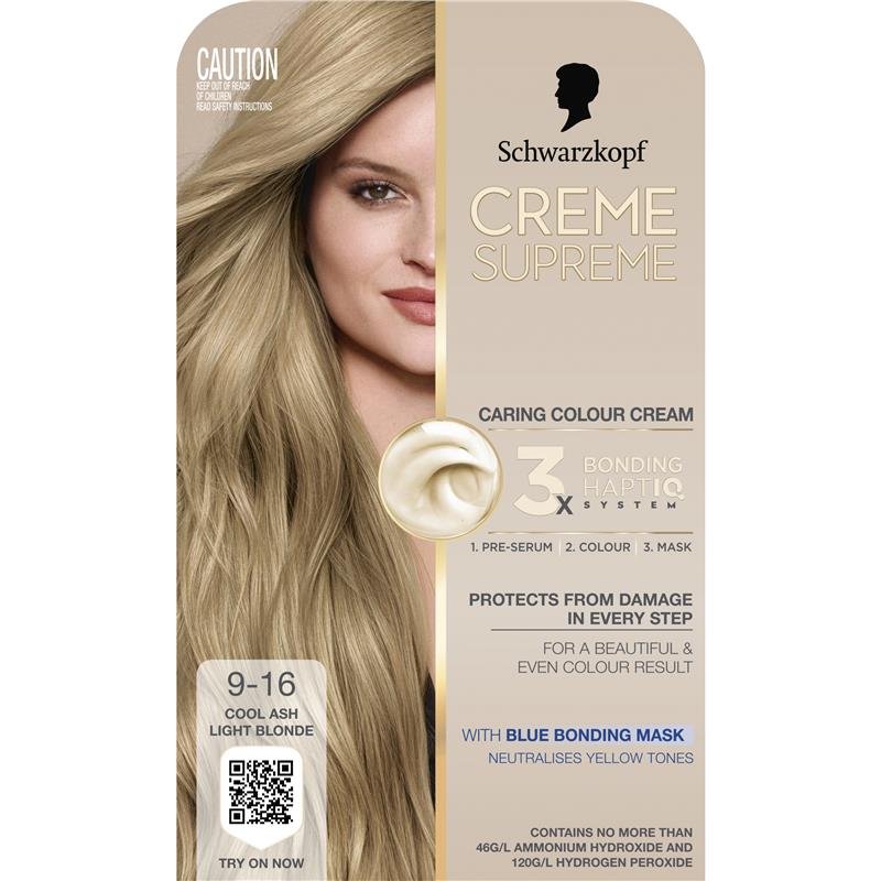 Schwarzkopf Creme Supreme Permanent Cool Ash Light Blonde 9-16