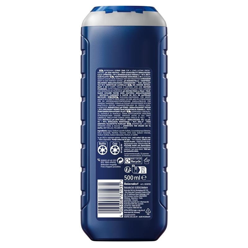 NIVEA MEN Power Refresh 3-IN-1 Shower Gel Body Wash 500ml