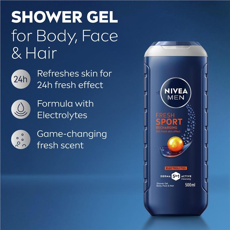 NIVEA MEN Sport 3-IN-1 Shower Gel Body Wash 500ml