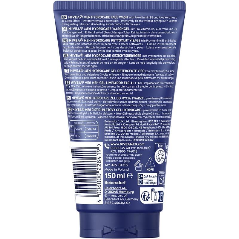 NIVEA MEN Hydrocare XXL Facewash with Aloe Vera & Pro-Vitamin B5 150ml