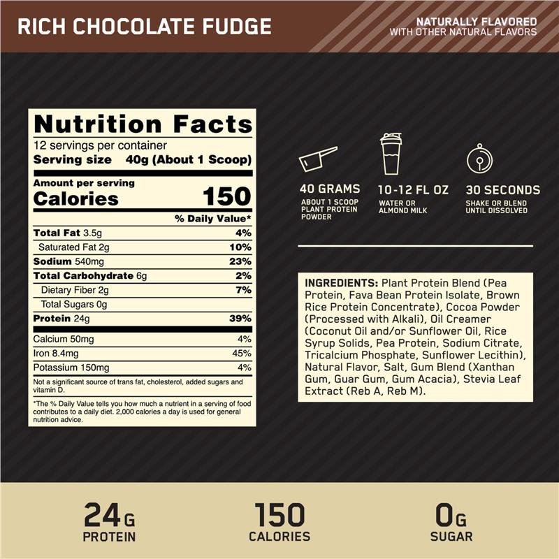 欧普特蒙 Optimum Nutrition 金标植物蛋白粉 巧克力味 480g