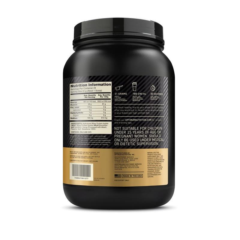 欧普特蒙 Optimum Nutrition 金标分离乳清蛋白粉 巧克力味 744g