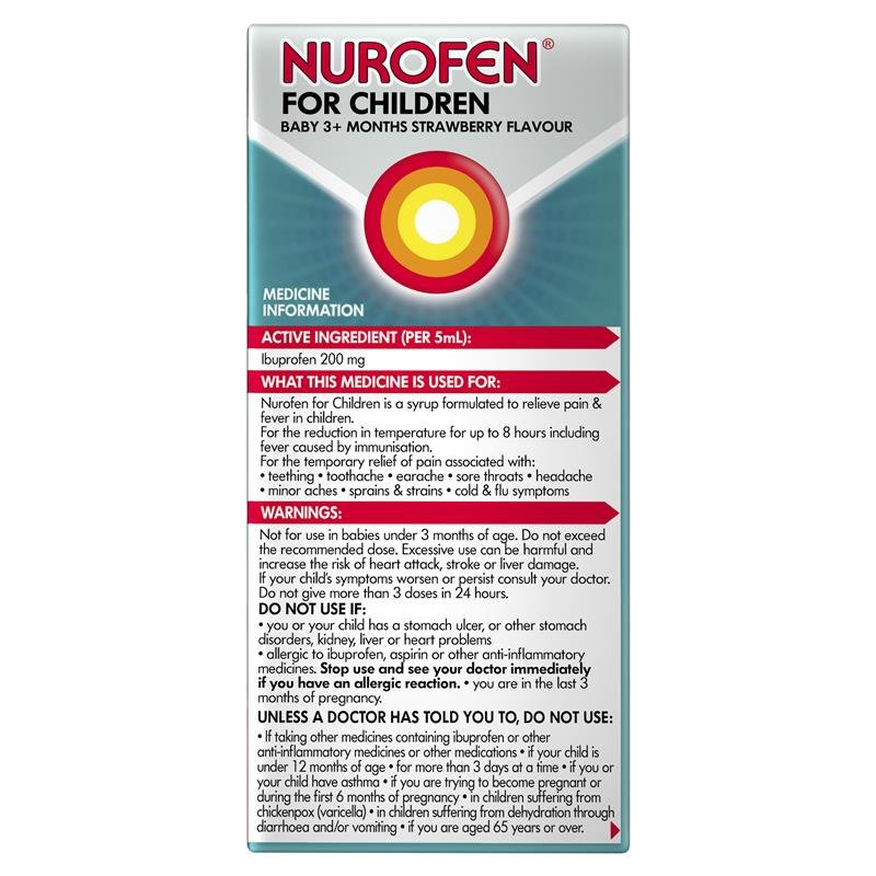 Nurofen 儿童美林 3个月以上婴幼儿 布洛芬退烧止痛混悬液 200mg/5mL 草莓味 50ml