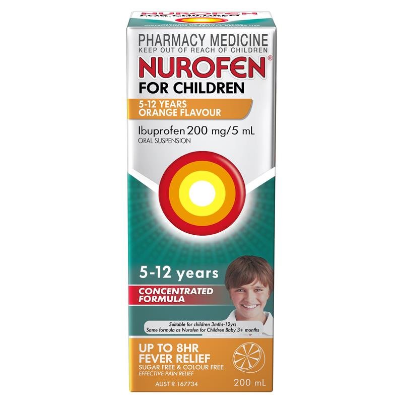 Nurofen 儿童美林 5-12岁 退烧止痛口服混悬液 布洛芬200mg/5mL 橙味 200ml