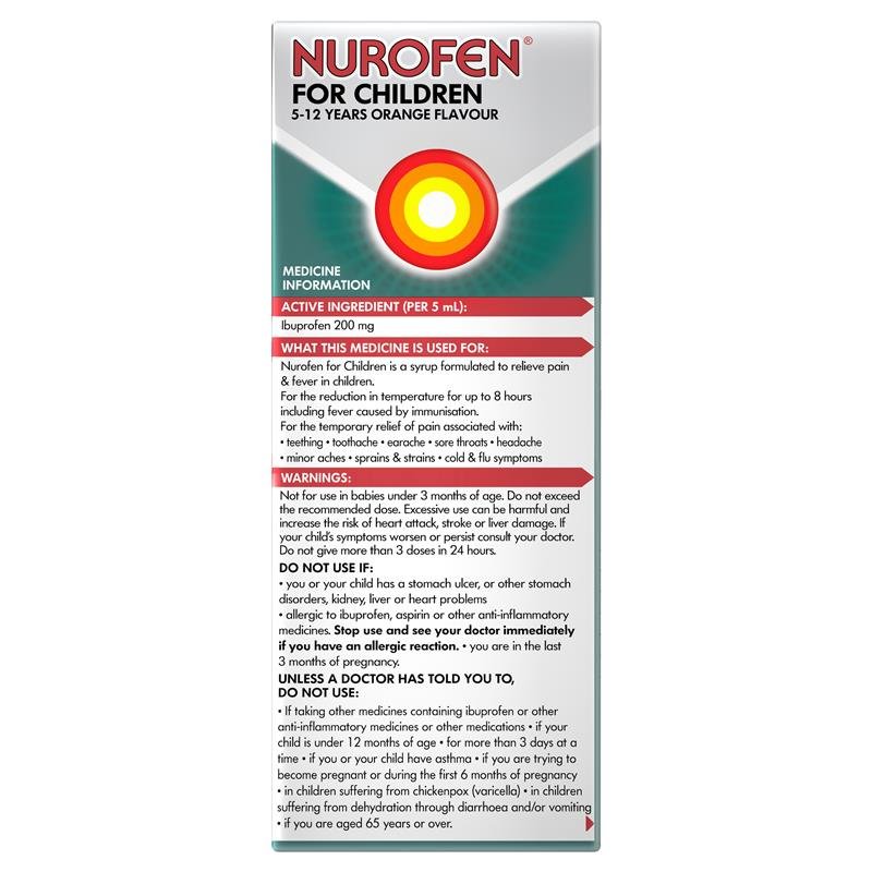 Nurofen 儿童美林 5-12岁 退烧止痛口服混悬液 布洛芬200mg/5mL 橙味 200ml