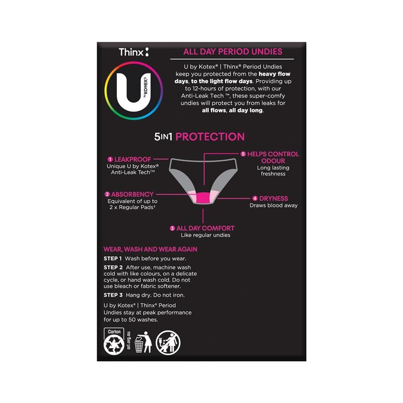 U by Kotex Thinx Period Undies Bikini Cut Size 12 1 Pack