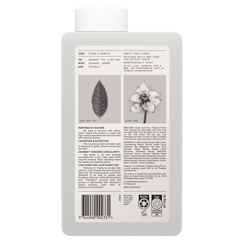 Thankyou Hand & Body Wash Botanical Earl Grey & Clary Sage Refill 1L