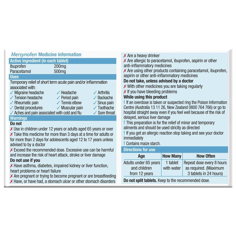 Mersynofen Pain Relief Tablets with Paracetamol + Ibuprofen 30 Pack (S3)
