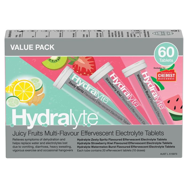 Hydralyte Juicy Fruits Multi-Flavour 60 Effervescent Tablets