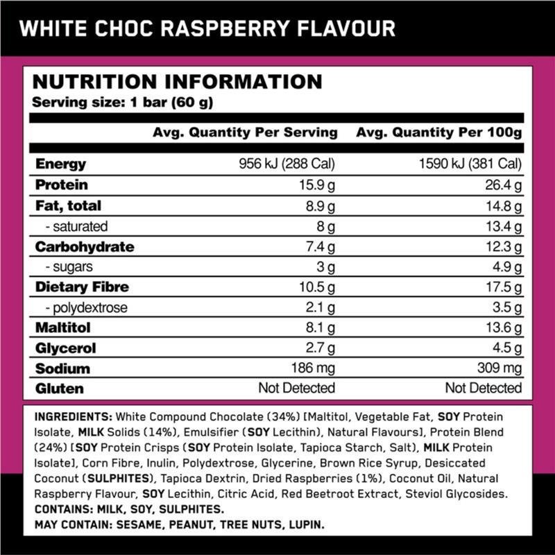Optimum Nutrition Protein Bar White Chocolate Raspberry 60g