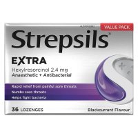 Strepsils Extra Blackcurrant Fast Numbing Sore Throat Pain Relief with Anaesthetic Lozenges 36pk
