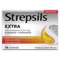 Strepsils Extra Sore Throat Lozenges Anaesthetic Honey & Lemon 36 Pack