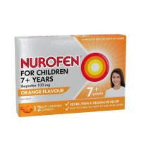 Nurofen 儿童7岁+止痛退热咀嚼胶囊 布洛芬100mg 橙味 12粒