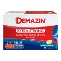 Demazin Extra Strong Blocked Nose Drops Menthol 16 Lozenges