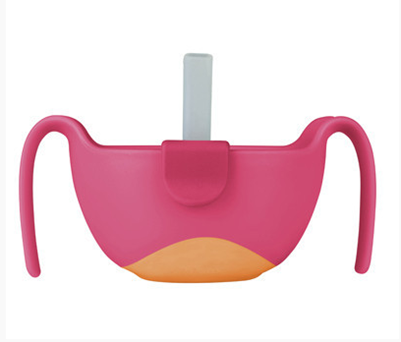 B.box 三合一双手柄吸管碗 便携/密封 240ml 玫红撞橘色