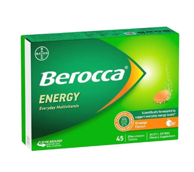 拜耳 Berocca 复合维生素能量泡腾片 橙子味45粒 补充维B维C