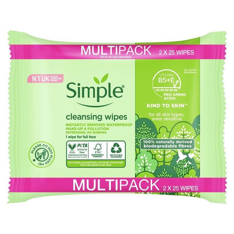 Simple 可生物降解清洁湿巾 2×25片