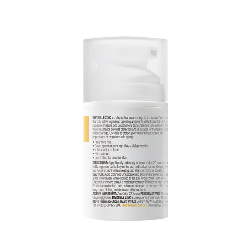 Invisible Zinc SPF50+ 运动型矿物物理防晒霜 (4小时防水) 50ml