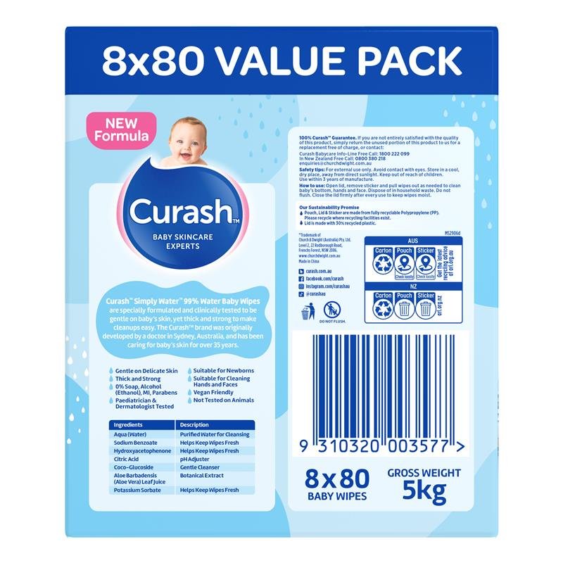 Curash 纯水婴儿湿巾 8×80 超值装