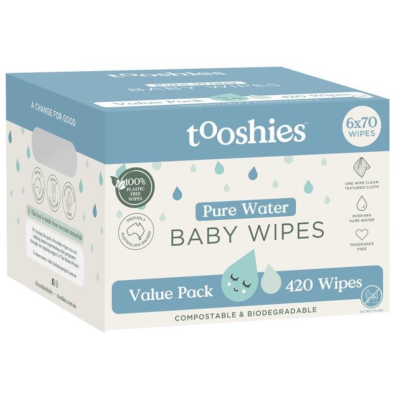 Tooshies 纯水竹纤维婴儿湿巾 6×70