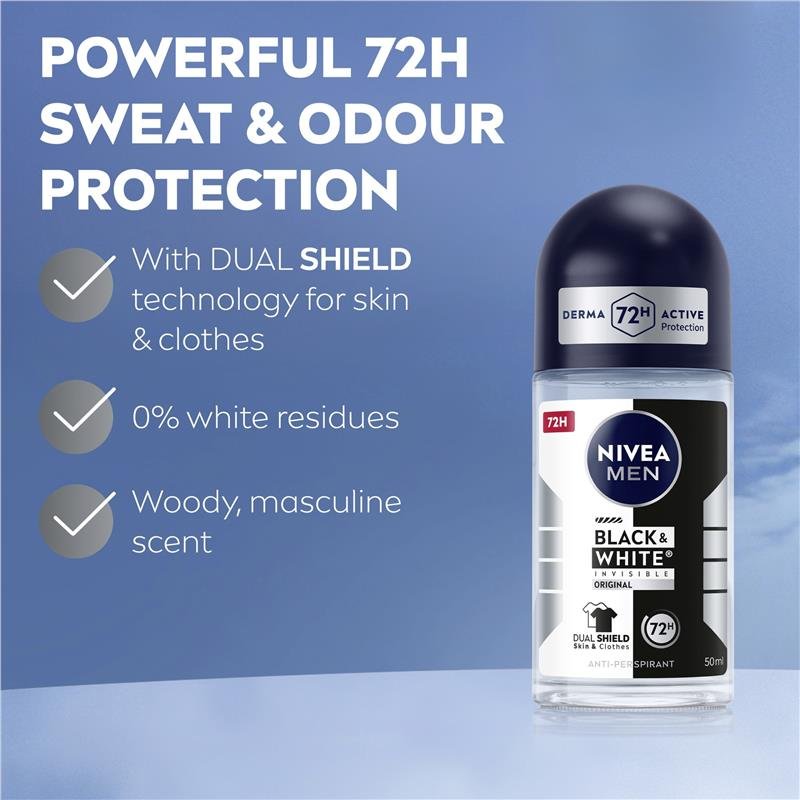 NIVEA 妮维雅 男士黑白隐形走珠止汗露 72小时 50ml