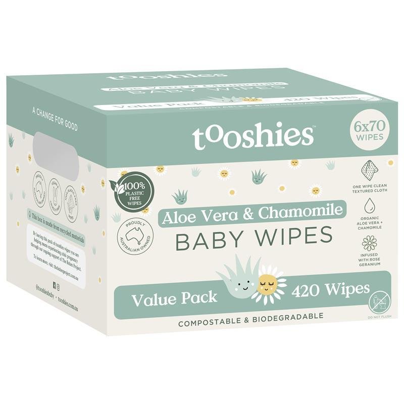 Tooshies 婴儿湿巾 芦荟洋甘菊 6 x 70抽