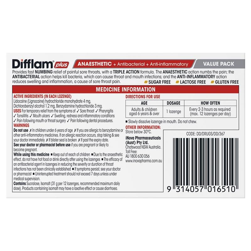 Difflam 迪弗兰 Plus 无糖蜂蜜柠檬润喉含片 32片