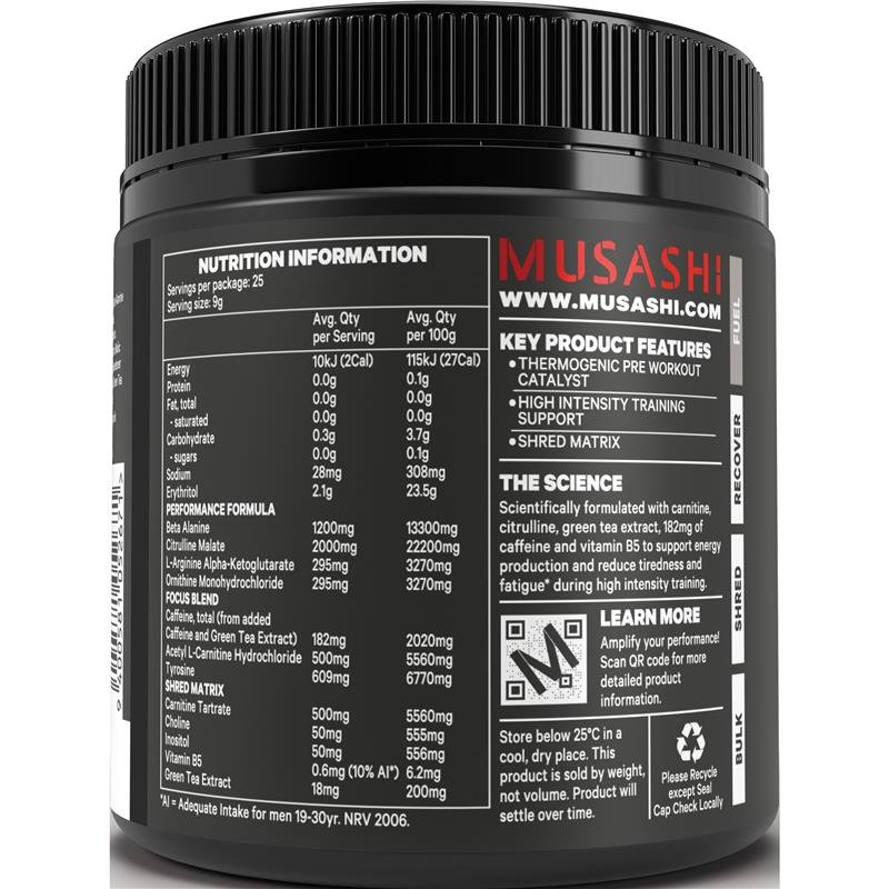 Musashi Shred 运动前能量粉 青苹果味 225g