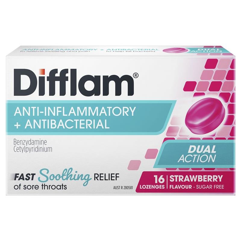 Difflam 咽喉无糖草莓味含片 16片