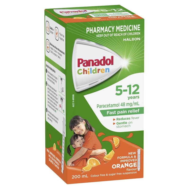 Panadol Children 5-12 Years Suspension Fever & Pain Relief Orange Flavour 200ml
