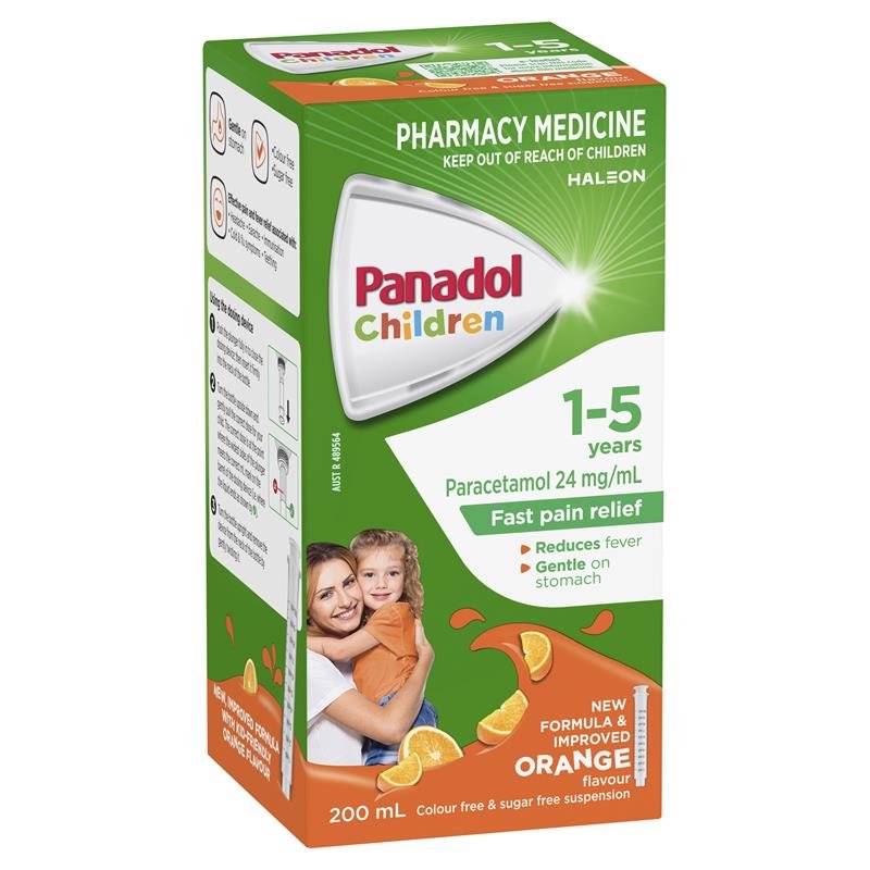 Panadol Children 1-5 Years Suspension Fever & Pain Relief Orange Flavour 200ml