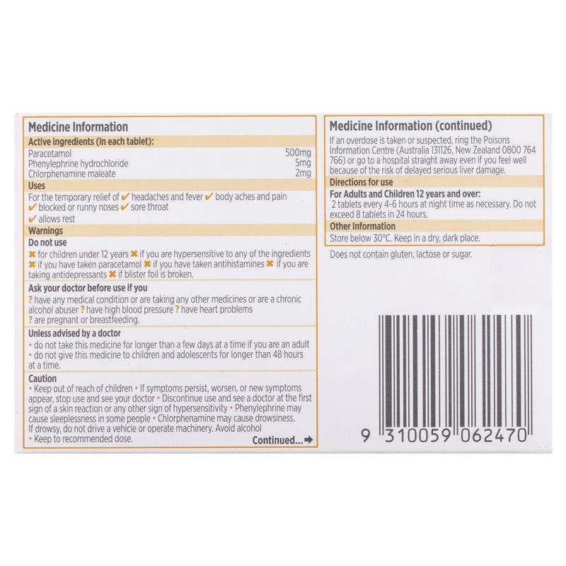 Codral Nightime Cold & Flu 24 Tablets
