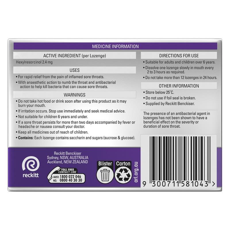 Strepsils Extra Blackcurrant Fast Numbing Sore Throat Pain Relief with Anaesthetic Lozenges 36pk
