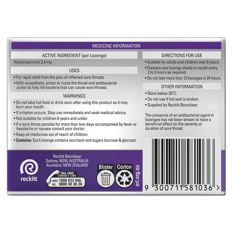 Strepsils 使立消 Extra 黑加仑咽喉痛麻醉含片 16粒