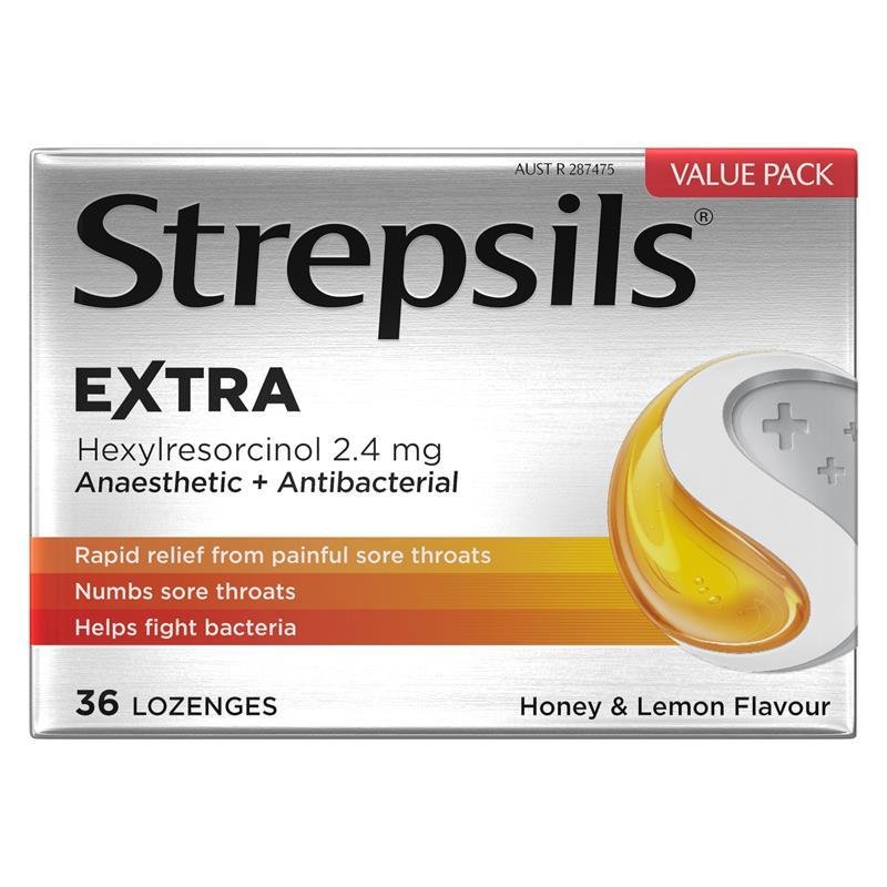 Strepsils Extra Sore Throat Lozenges Anaesthetic Honey & Lemon 36 Pack
