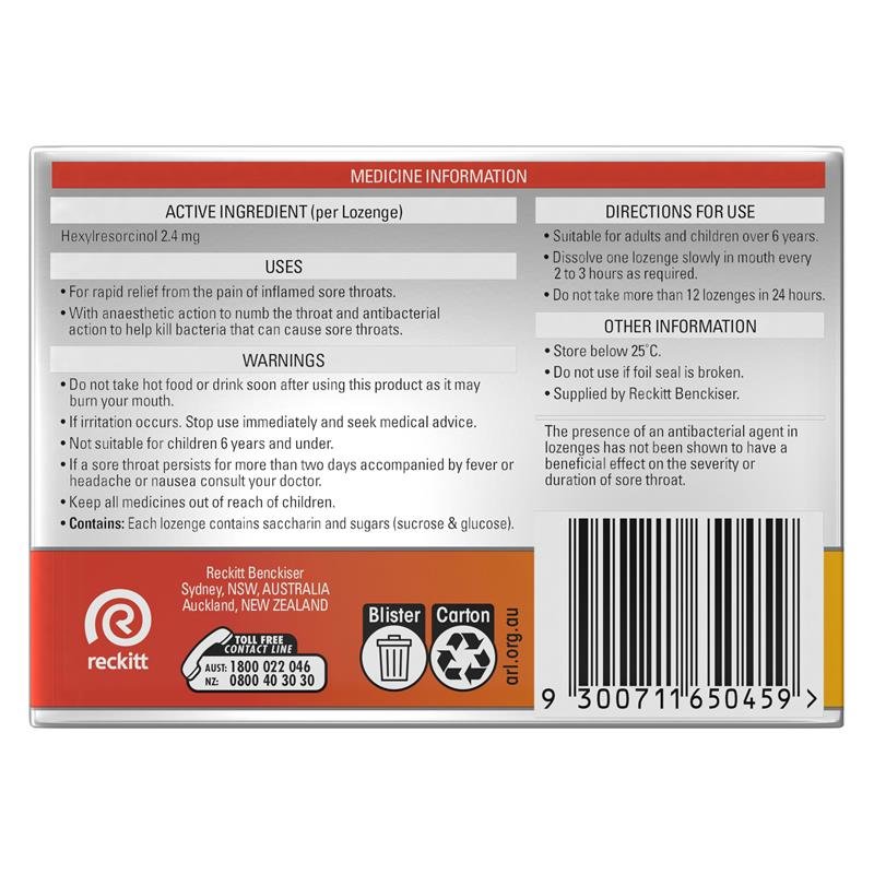 Strepsils Extra Sore Throat Lozenges Anaesthetic Honey & Lemon 36 Pack