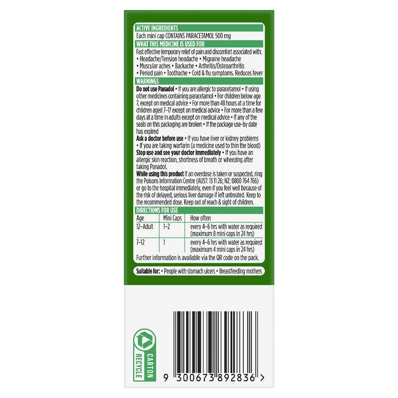 Panadol Paracetamol Pain Relief Mini Capsules 48 Capsules